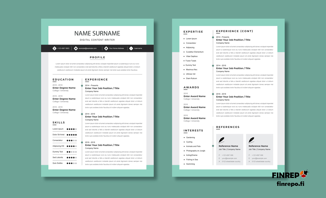 Resume or Curriculum vitae, CV example, Job Search in Finland